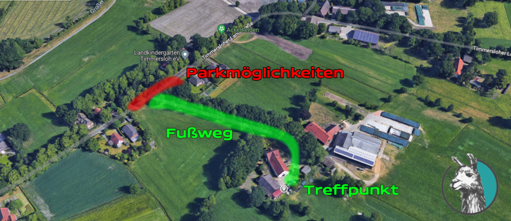 Der Fußweg und die Parkmöglichkeiten des Hofes